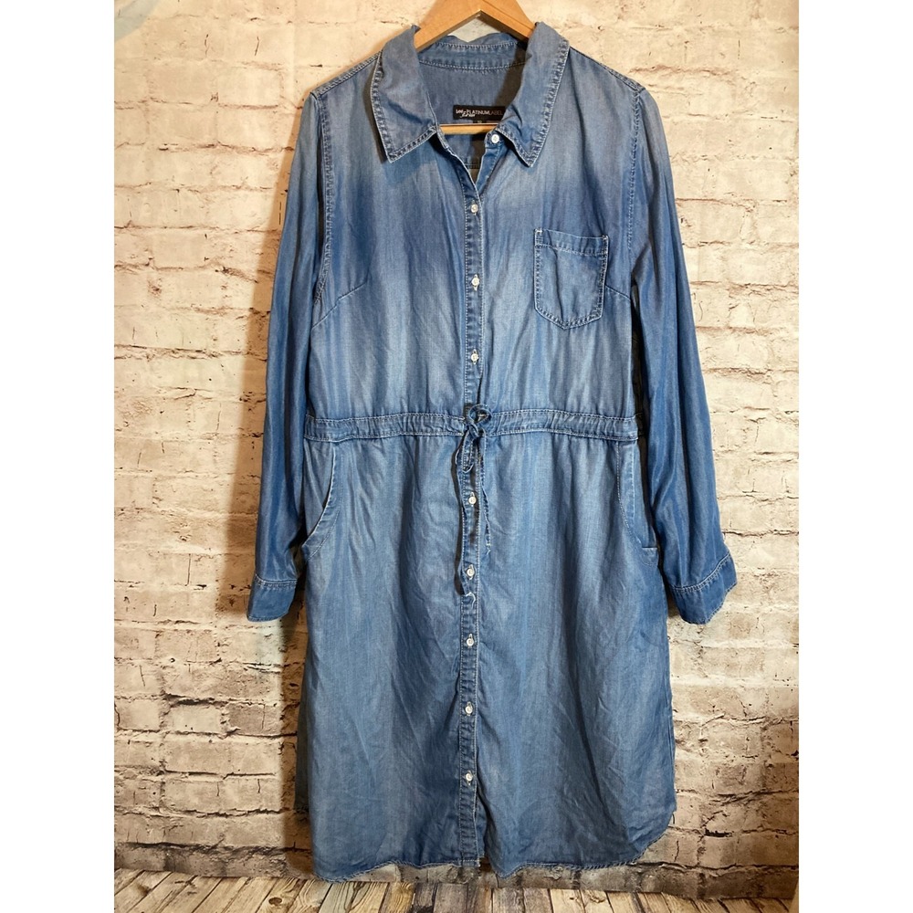 Lee Platinum Label Shirt Dress Womens 18 Chambray Blue Full Button Front Midi